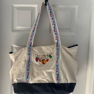 Embroidered Cream and Black Tote Bag